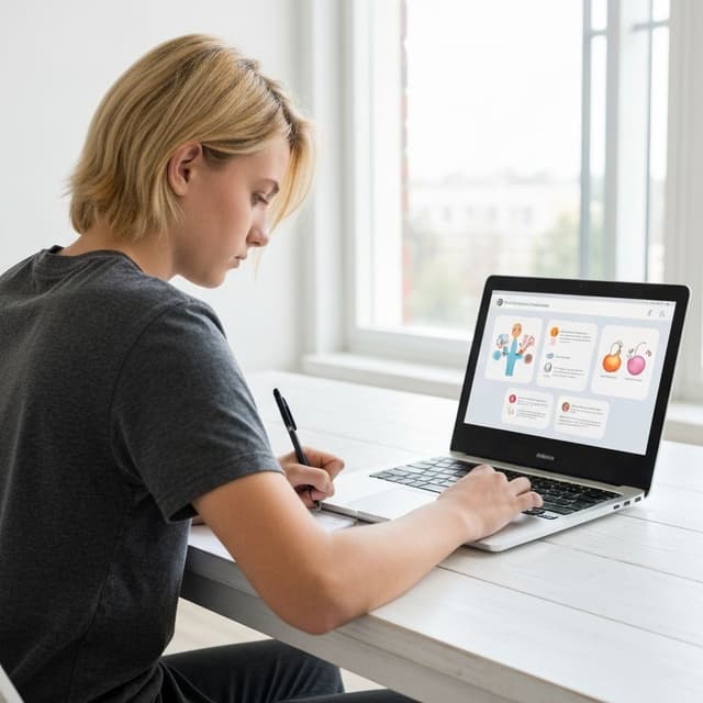 Student participating in online medical program