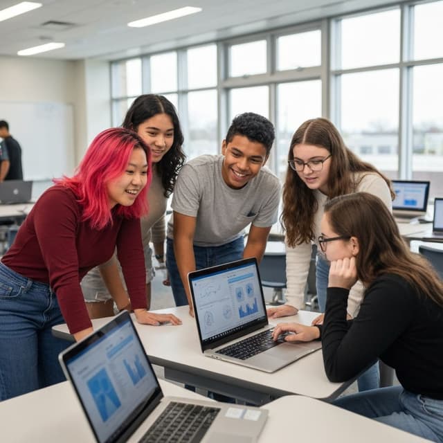 Students collaborating in virtual medical program