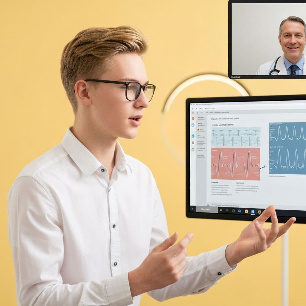 Student presenting medical case study to mentor on Zoom